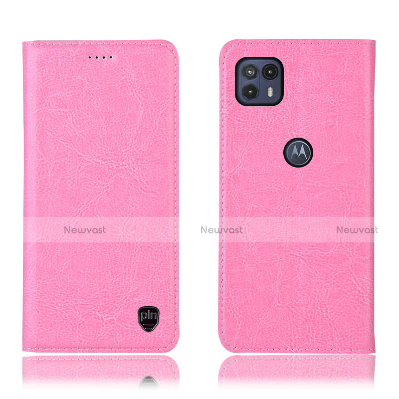 Leather Case Stands Flip Cover Holder H04P for Motorola Moto G50 5G Pink