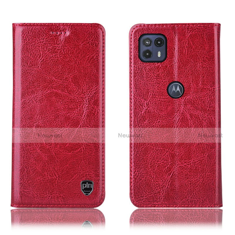 Leather Case Stands Flip Cover Holder H04P for Motorola Moto G50 5G Red