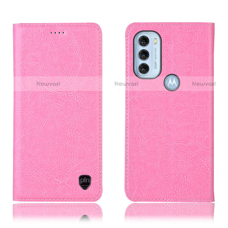 Leather Case Stands Flip Cover Holder H04P for Motorola Moto G71 5G Pink