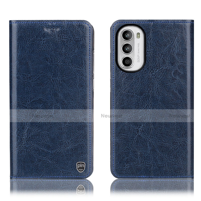 Leather Case Stands Flip Cover Holder H04P for Motorola Moto G71s 5G Blue