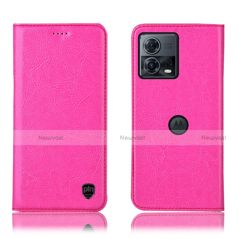 Leather Case Stands Flip Cover Holder H04P for Motorola Moto S30 Pro 5G Hot Pink