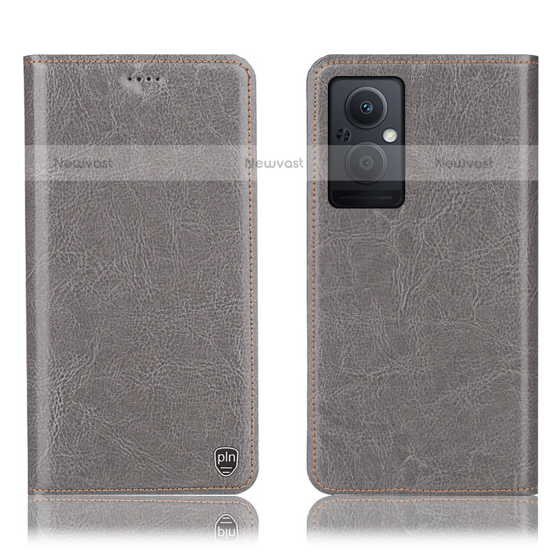 Leather Case Stands Flip Cover Holder H04P for OnePlus Nord N20 5G Gray