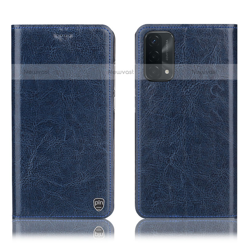 Leather Case Stands Flip Cover Holder H04P for OnePlus Nord N200 5G Blue