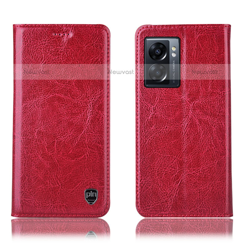 Leather Case Stands Flip Cover Holder H04P for OnePlus Nord N300 5G Red