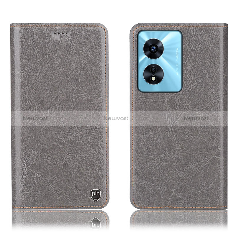 Leather Case Stands Flip Cover Holder H04P for Oppo A1x 5G Gray