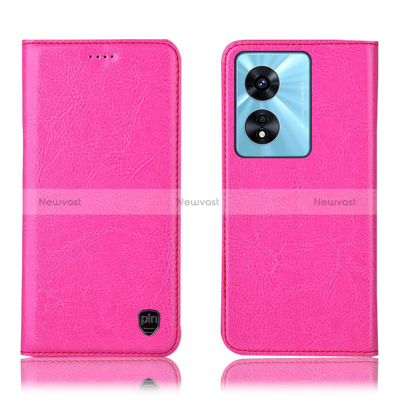 Leather Case Stands Flip Cover Holder H04P for Oppo A1x 5G Hot Pink