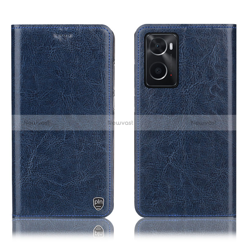 Leather Case Stands Flip Cover Holder H04P for Oppo A36 Blue