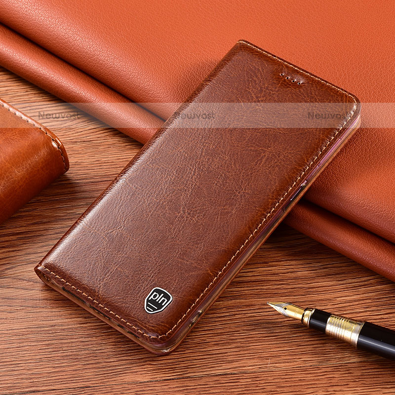 Leather Case Stands Flip Cover Holder H04P for Oppo A53s Brown