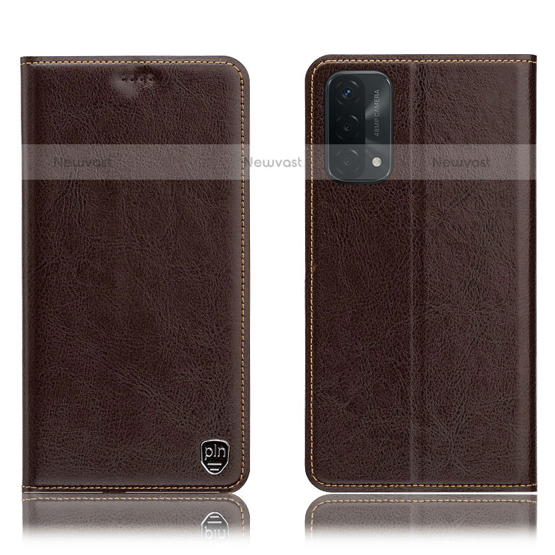 Leather Case Stands Flip Cover Holder H04P for Oppo A93 5G Brown