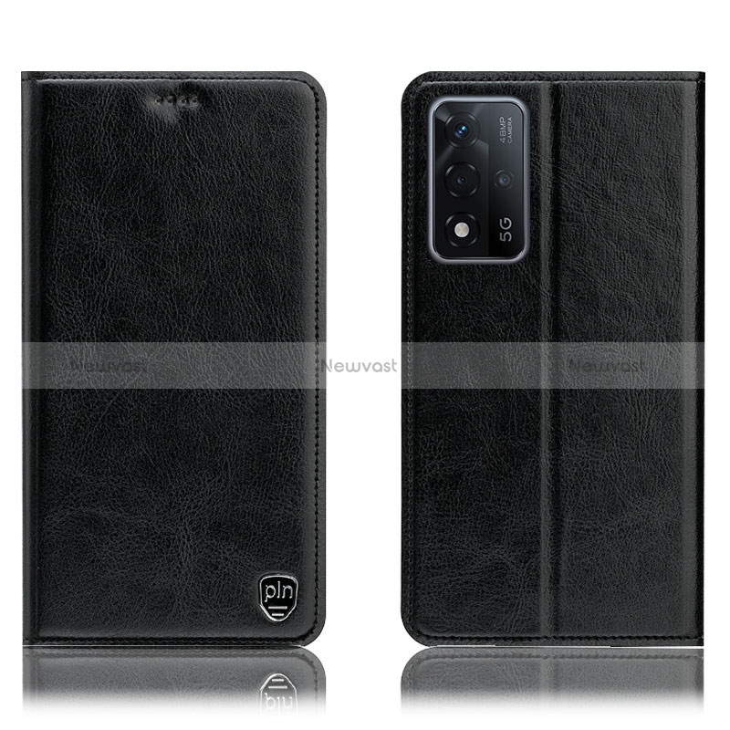 Leather Case Stands Flip Cover Holder H04P for Oppo A93s 5G Black