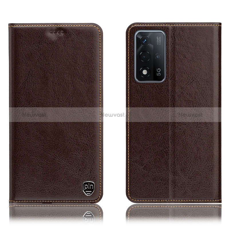 Leather Case Stands Flip Cover Holder H04P for Oppo A93s 5G Brown