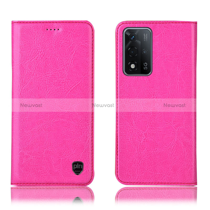 Leather Case Stands Flip Cover Holder H04P for Oppo A93s 5G Hot Pink