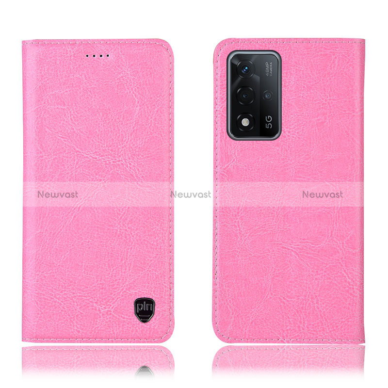 Leather Case Stands Flip Cover Holder H04P for Oppo A93s 5G Pink