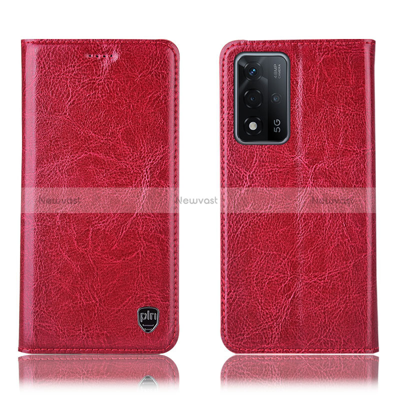 Leather Case Stands Flip Cover Holder H04P for Oppo A93s 5G Red