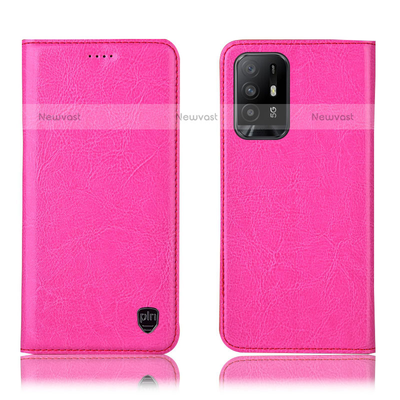 Leather Case Stands Flip Cover Holder H04P for Oppo A94 5G Hot Pink