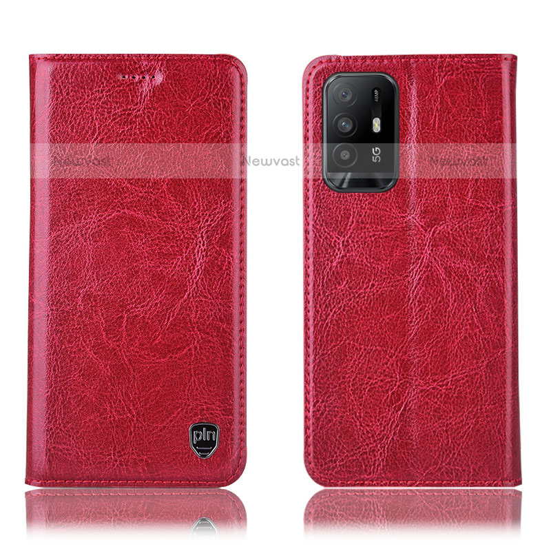 Leather Case Stands Flip Cover Holder H04P for Oppo A94 5G Red