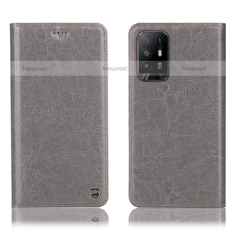 Leather Case Stands Flip Cover Holder H04P for Oppo A95 5G Gray