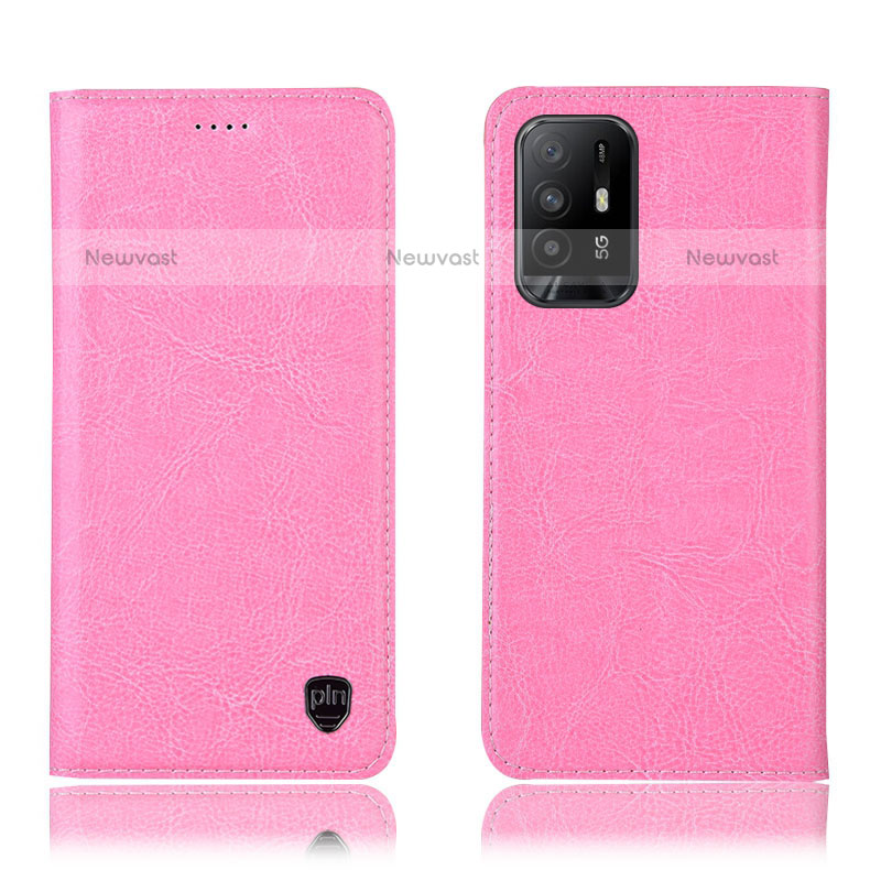 Leather Case Stands Flip Cover Holder H04P for Oppo A95 5G Pink