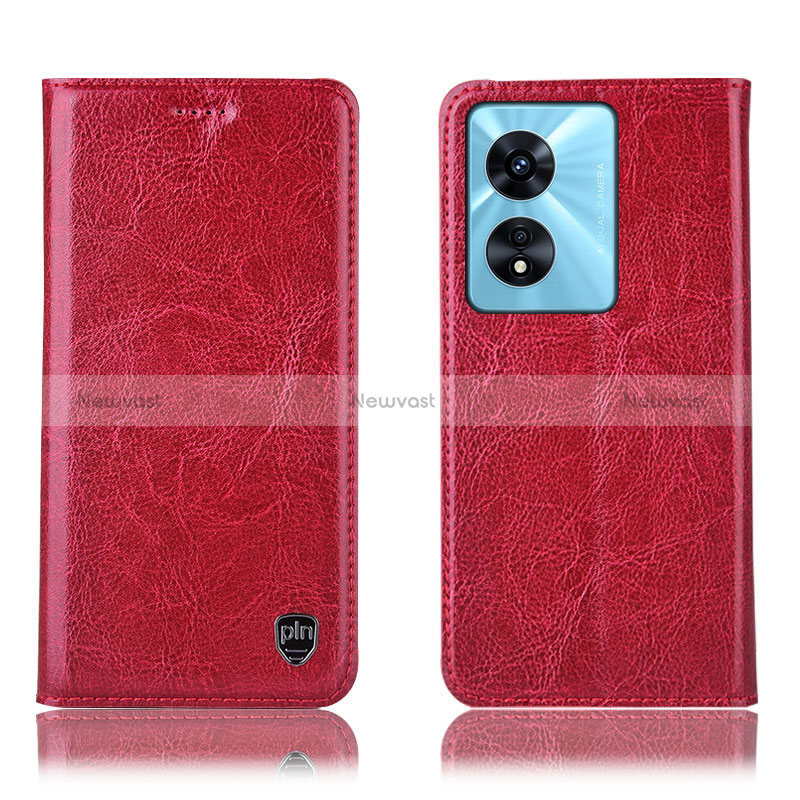 Leather Case Stands Flip Cover Holder H04P for Oppo A97 5G Red