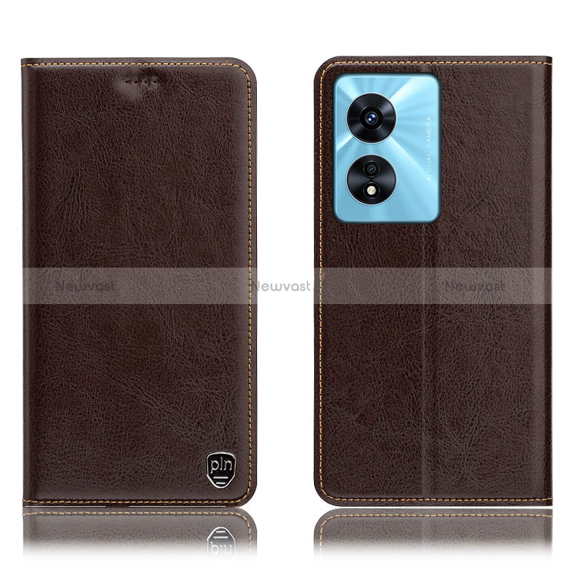 Leather Case Stands Flip Cover Holder H04P for Oppo A98 5G Brown