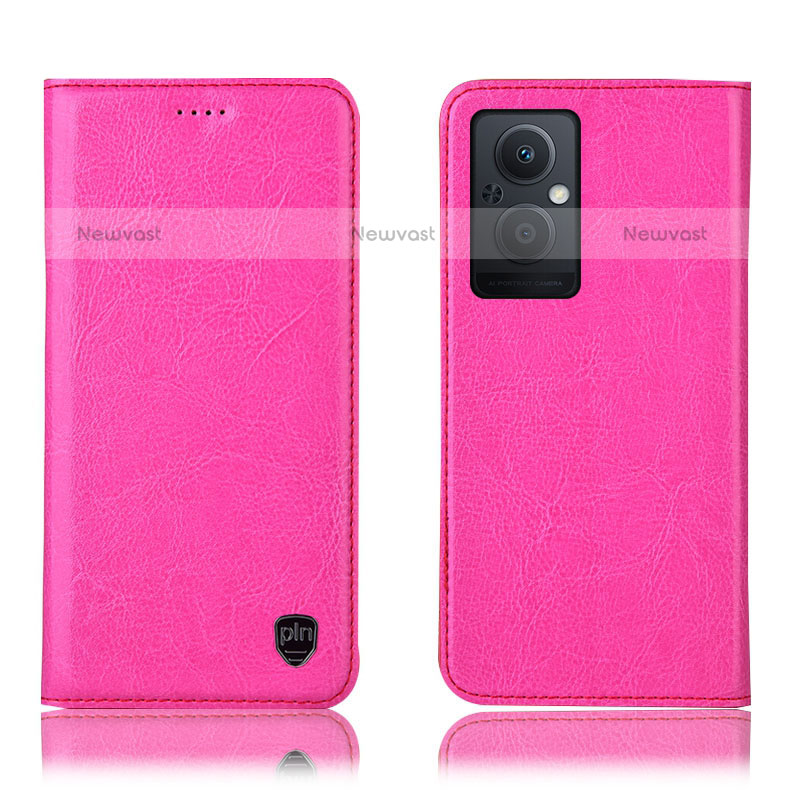 Leather Case Stands Flip Cover Holder H04P for Oppo F21 Pro 5G Hot Pink