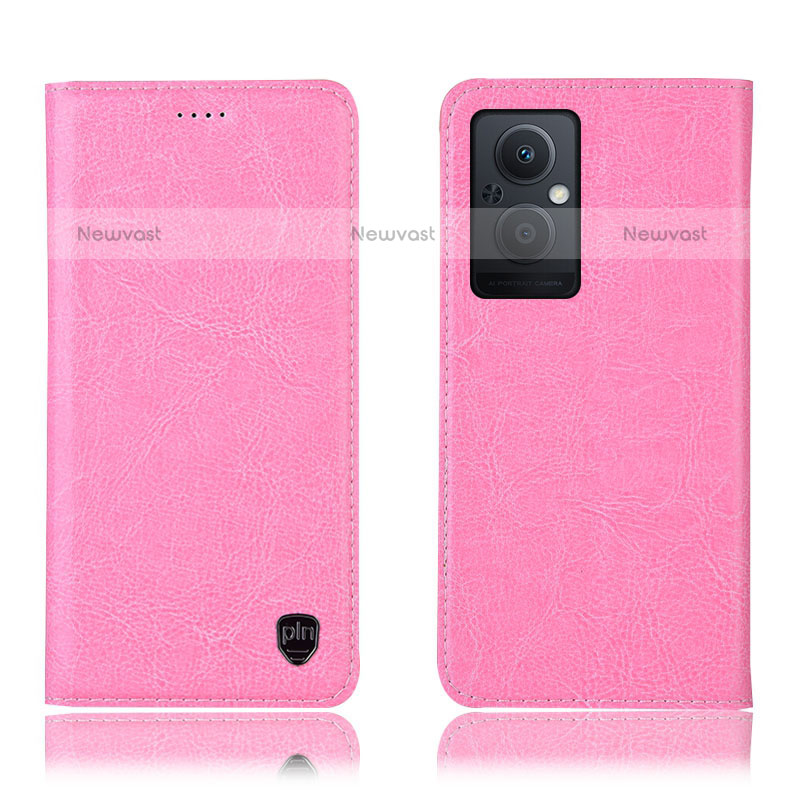 Leather Case Stands Flip Cover Holder H04P for Oppo F21 Pro 5G Pink