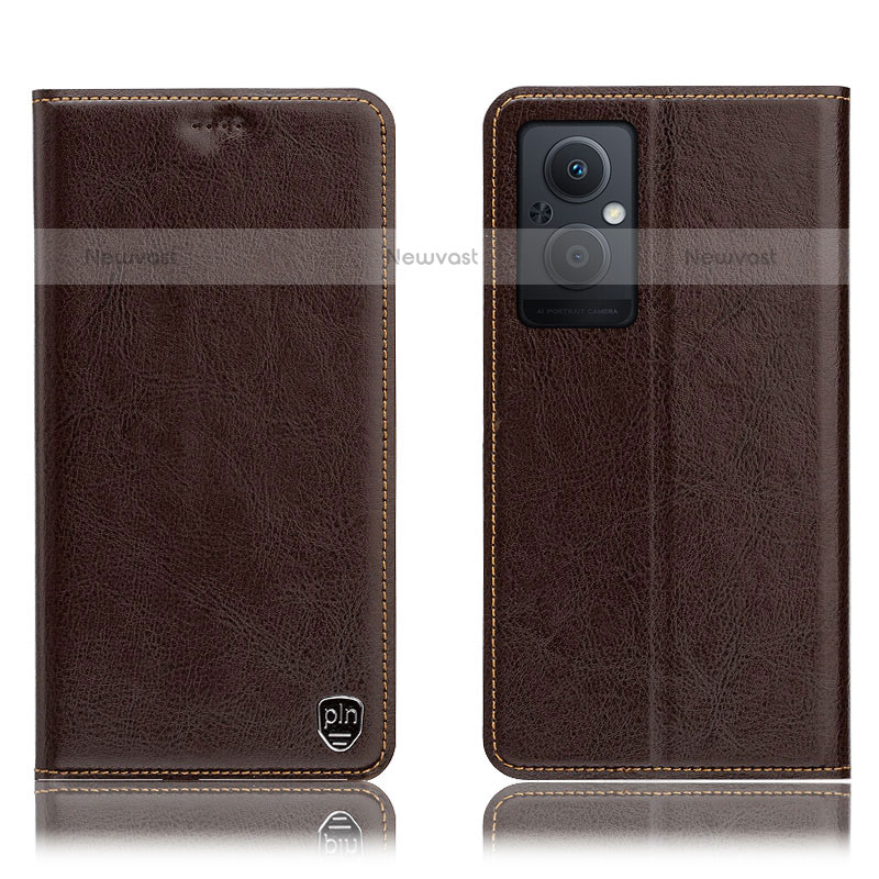 Leather Case Stands Flip Cover Holder H04P for Oppo F21s Pro 5G Brown