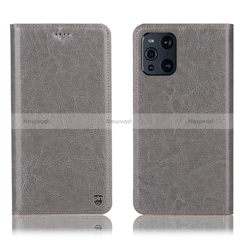 Leather Case Stands Flip Cover Holder H04P for Oppo Find X3 5G Gray