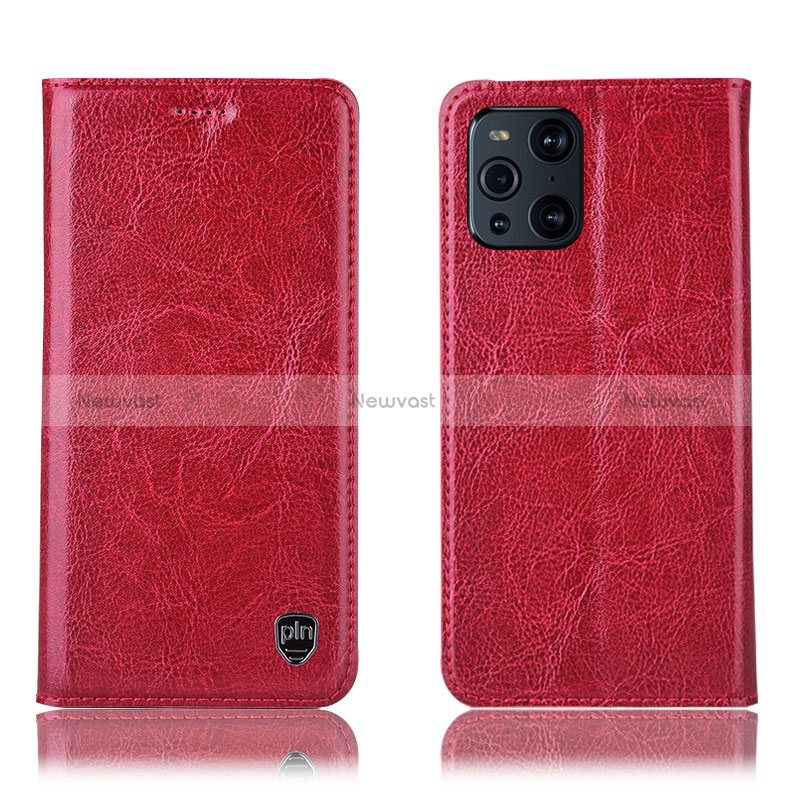 Leather Case Stands Flip Cover Holder H04P for Oppo Find X3 5G Red