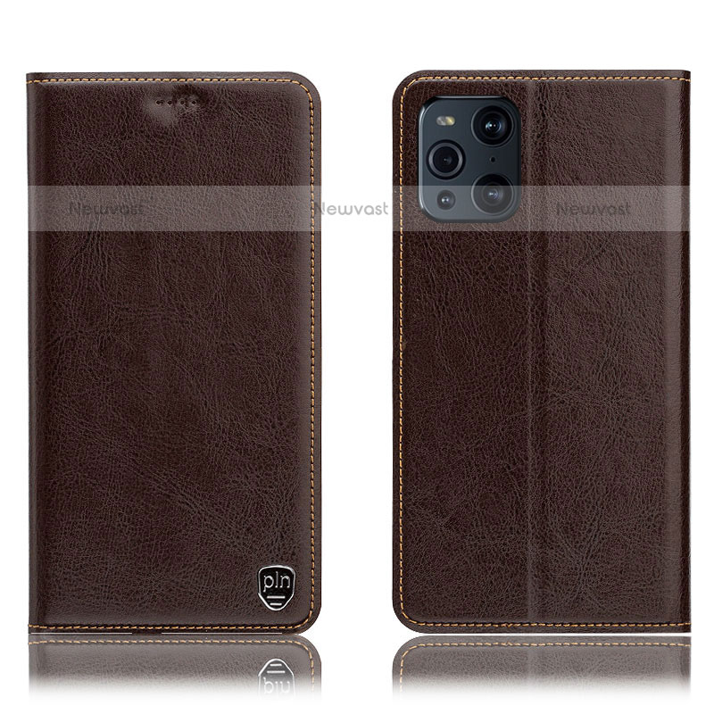 Leather Case Stands Flip Cover Holder H04P for Oppo Find X3 Pro 5G Brown