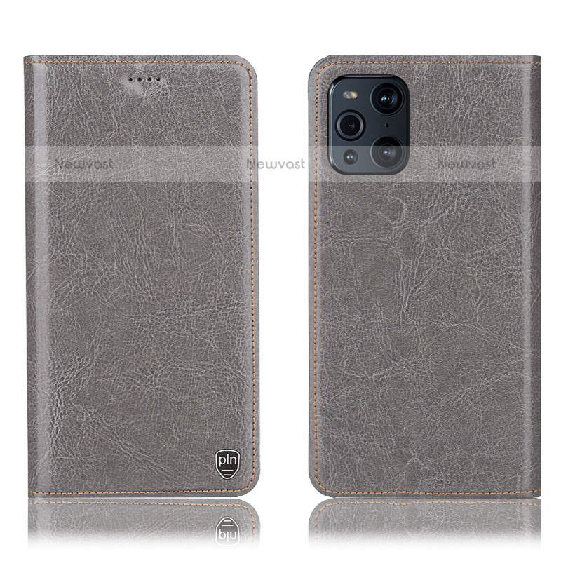 Leather Case Stands Flip Cover Holder H04P for Oppo Find X3 Pro 5G Gray