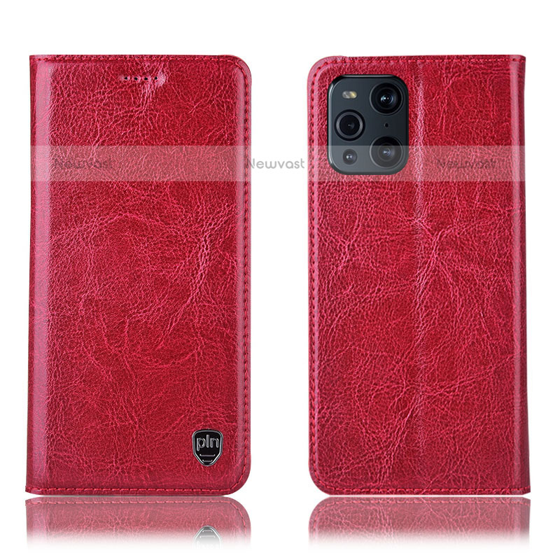 Leather Case Stands Flip Cover Holder H04P for Oppo Find X3 Pro 5G Red