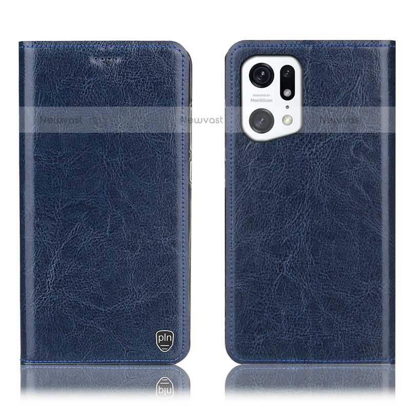 Leather Case Stands Flip Cover Holder H04P for Oppo Find X5 Pro 5G Blue