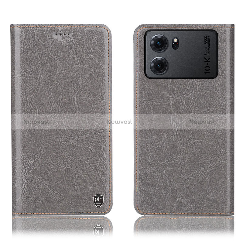 Leather Case Stands Flip Cover Holder H04P for Oppo K10 5G Gray