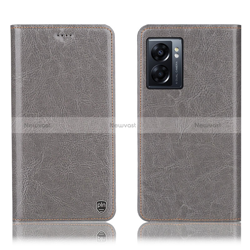 Leather Case Stands Flip Cover Holder H04P for Oppo K10 5G India Gray