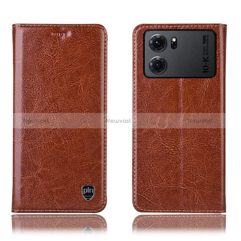 Leather Case Stands Flip Cover Holder H04P for Oppo K10 5G Light Brown