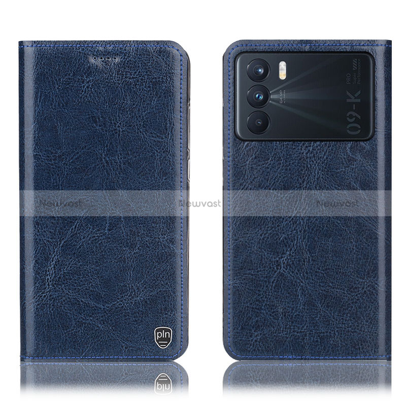 Leather Case Stands Flip Cover Holder H04P for Oppo K9 Pro 5G Blue
