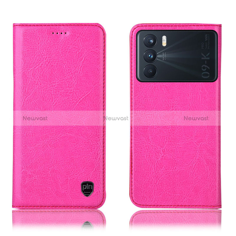 Leather Case Stands Flip Cover Holder H04P for Oppo K9 Pro 5G Hot Pink