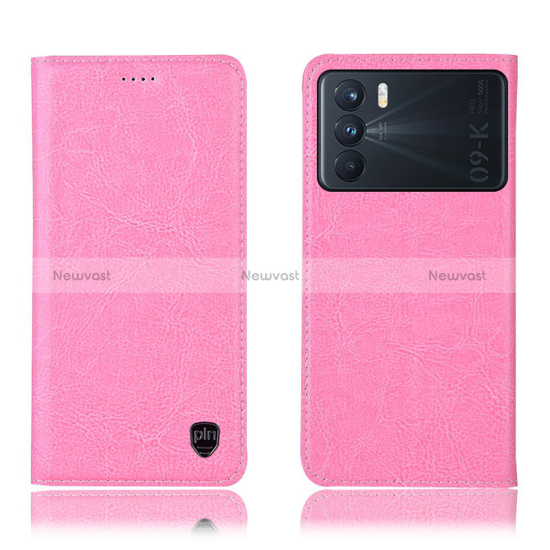 Leather Case Stands Flip Cover Holder H04P for Oppo K9 Pro 5G Pink