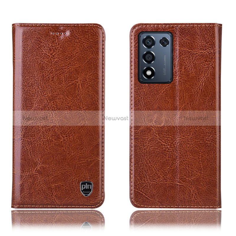 Leather Case Stands Flip Cover Holder H04P for Oppo K9S 5G Brown