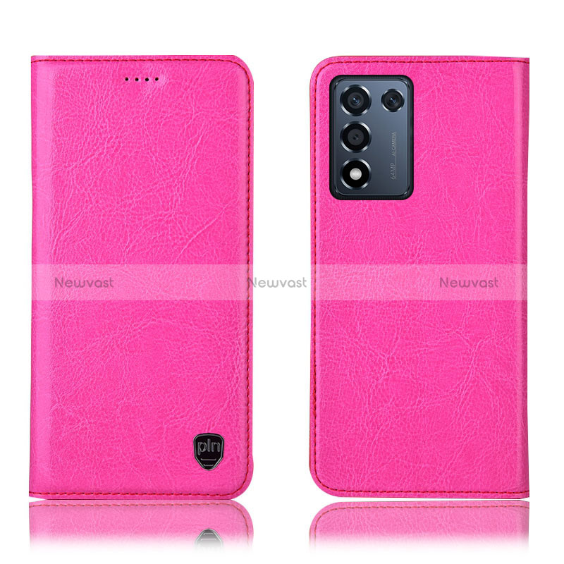 Leather Case Stands Flip Cover Holder H04P for Oppo K9S 5G Hot Pink