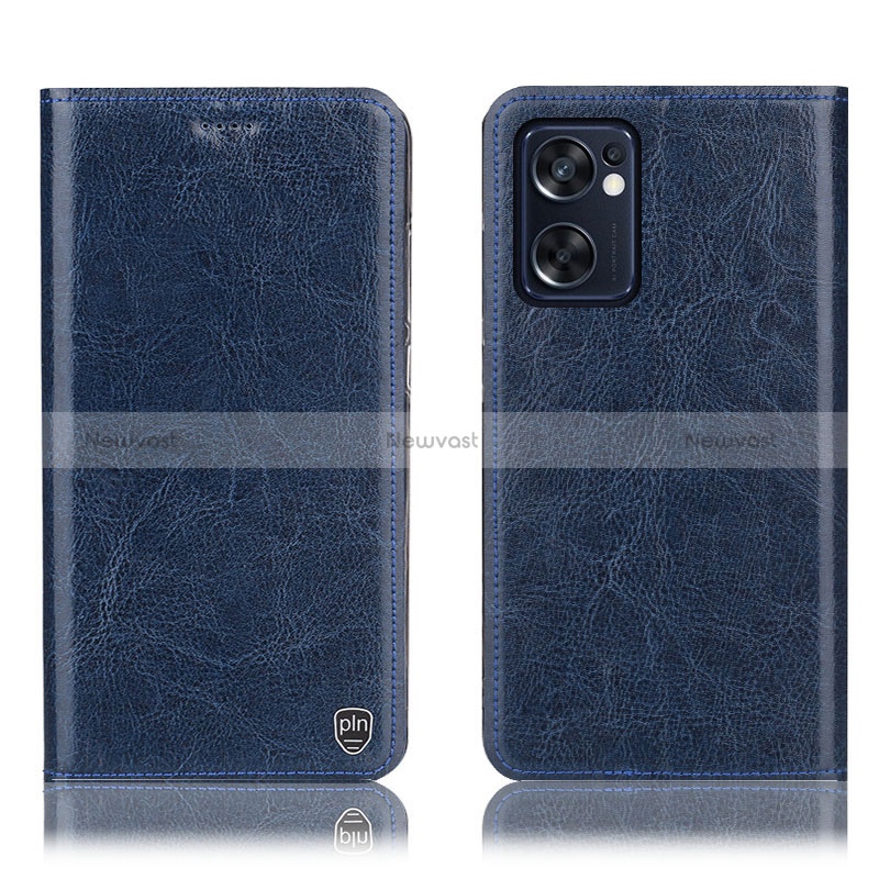 Leather Case Stands Flip Cover Holder H04P for Oppo Reno7 SE 5G Blue