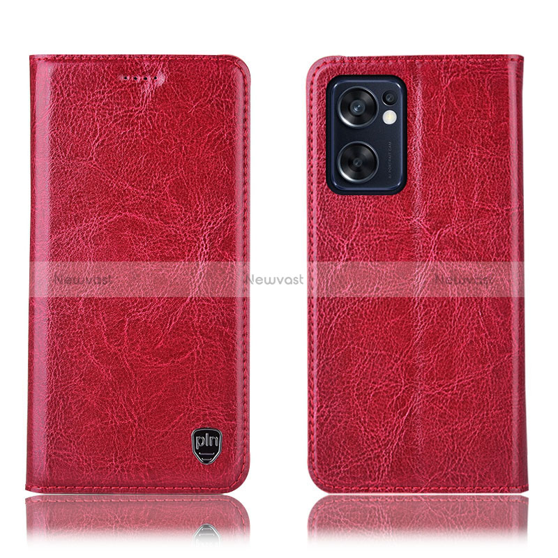 Leather Case Stands Flip Cover Holder H04P for Oppo Reno7 SE 5G Red