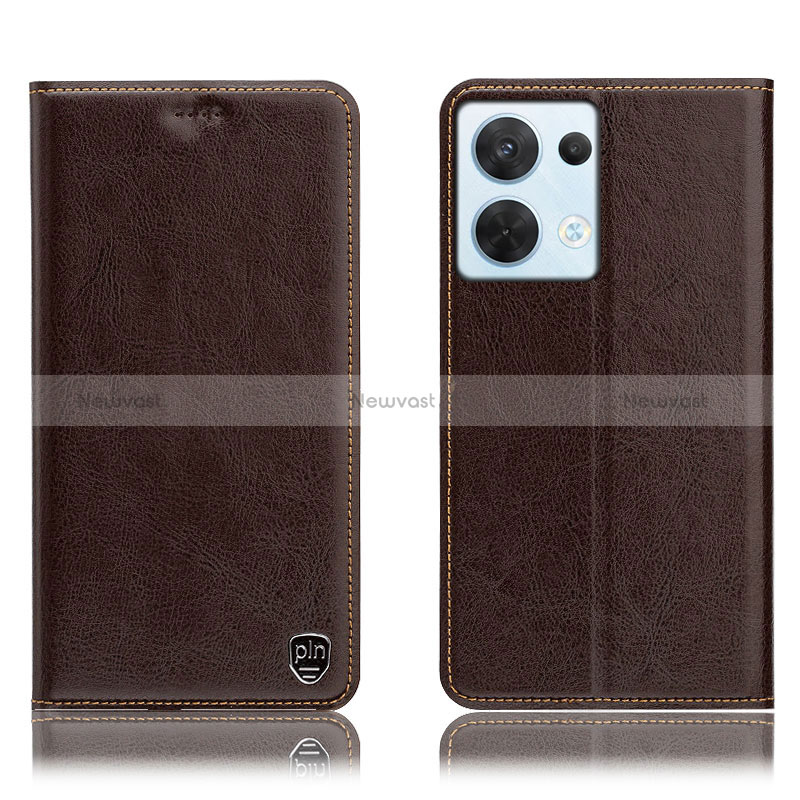 Leather Case Stands Flip Cover Holder H04P for Oppo Reno8 5G Brown