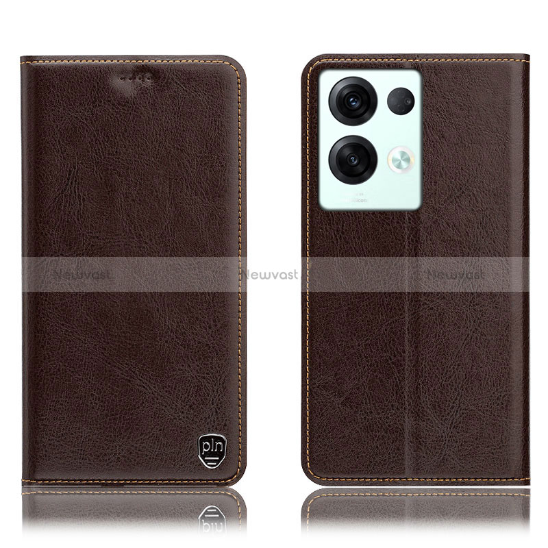 Leather Case Stands Flip Cover Holder H04P for Oppo Reno8 Pro 5G Brown