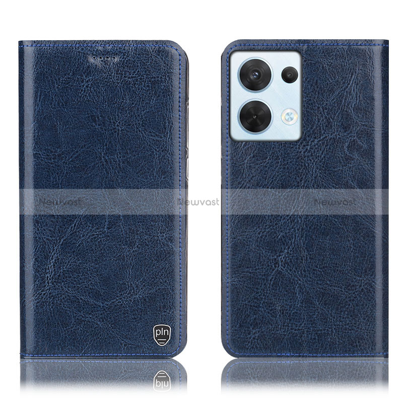 Leather Case Stands Flip Cover Holder H04P for Oppo Reno9 5G Blue