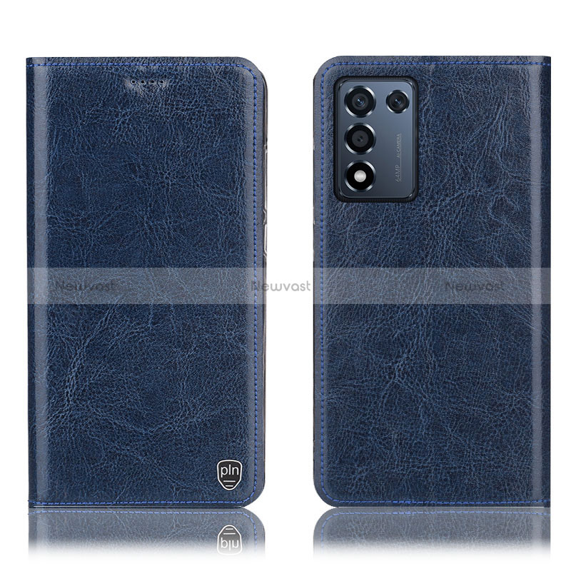 Leather Case Stands Flip Cover Holder H04P for Realme Q3s 5G Blue