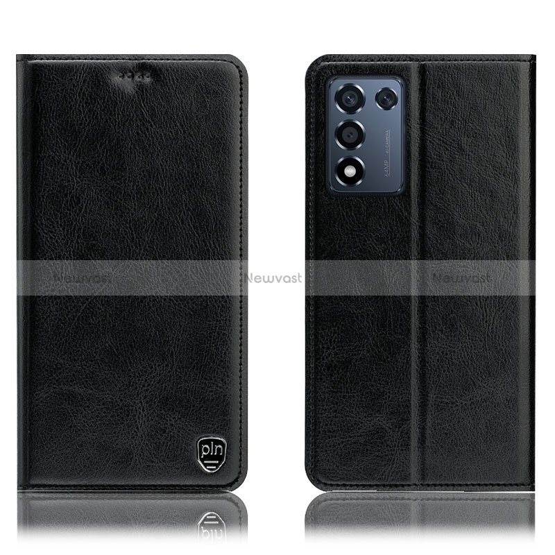 Leather Case Stands Flip Cover Holder H04P for Realme Q3t 5G Black