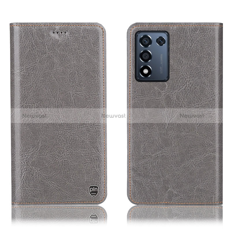 Leather Case Stands Flip Cover Holder H04P for Realme Q3t 5G Gray