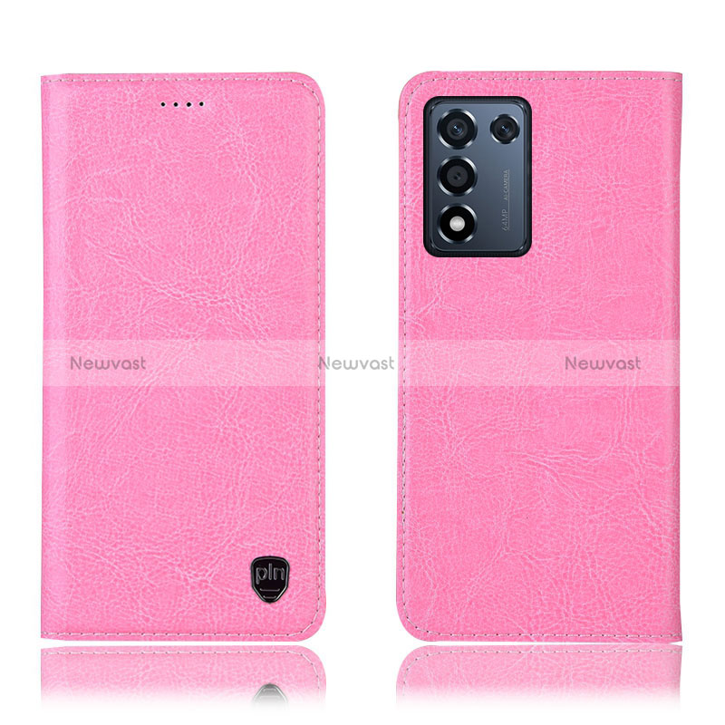 Leather Case Stands Flip Cover Holder H04P for Realme Q3t 5G Pink